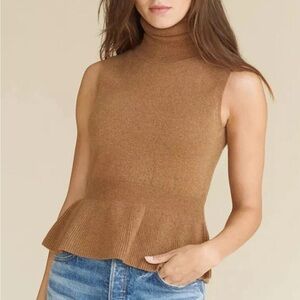 Veronica Beard Tan Sleeveless Turtleneck Blouse